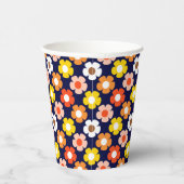 Retro Herbst Blume Muster Blau Pappbecher (Rechts)