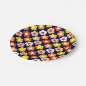 Retro Herbst Blume Muster Blau Pappteller (Schrägansicht)