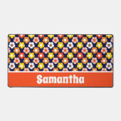 Retro Herbst Blume Muster Blau Schreibtischunterlage (Vorderseite)