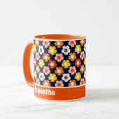 Retro Herbst Blume Muster Blau Tasse (Vorderseite Links)