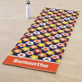 Retro Herbst Blume Muster Blau Yogamatte