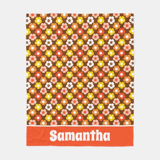 Retro Herbst Blume Muster braun Fleecedecke (Vorderseite)