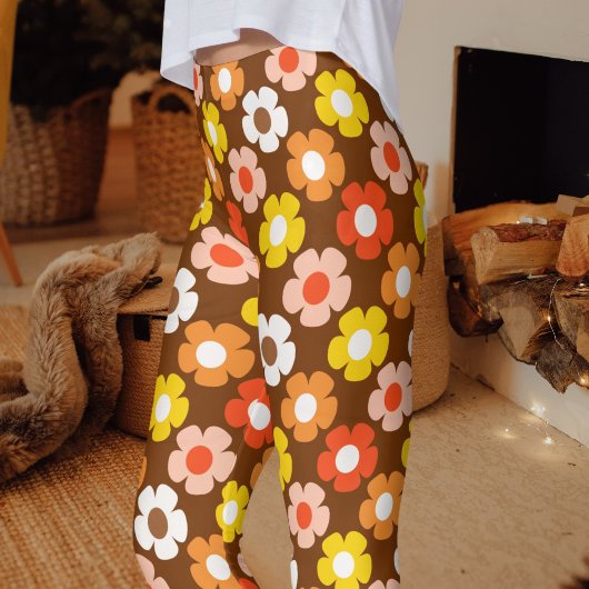 Retro Herbst Blume Muster braun Leggings