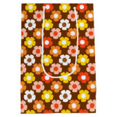 Retro Herbst Blume Muster braun Mittlere Geschenktüte (Rückseite)