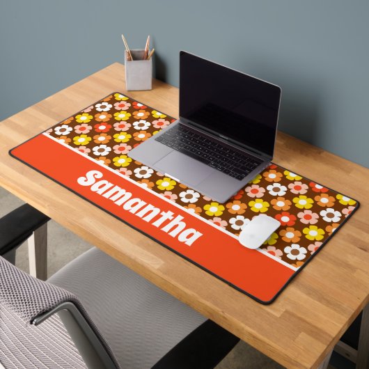 Retro Herbst Blume Muster braun Schreibtischunterlage (Büro 2)