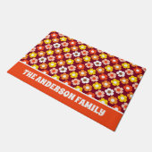 Retro Herbst Blume Muster Burgund Fußmatte (Schrägansicht)