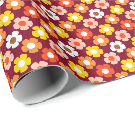 Retro Herbst Blume Muster Burgund Geschenkpapier