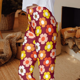 Retro Herbst Blume Muster Burgund Leggings