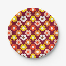 Retro Herbst Blume Muster Burgund Pappteller