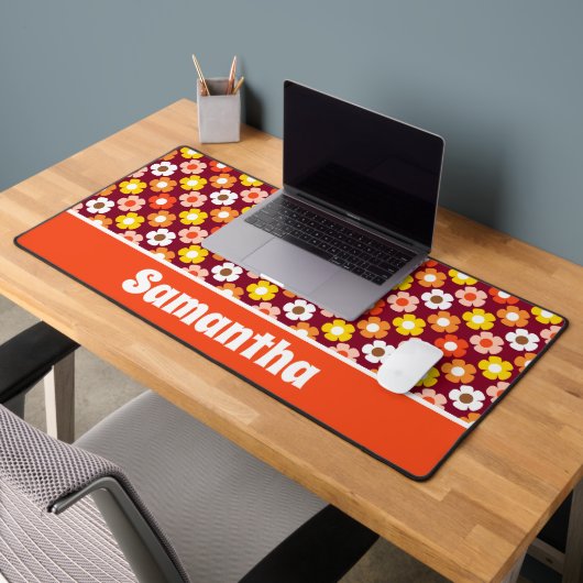 Retro Herbst Blume Muster Burgund Schreibtischunterlage (Büro 2)