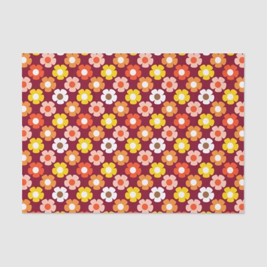 Retro Herbst Blume Muster Burgund Seidenpapier (Vorderseite)