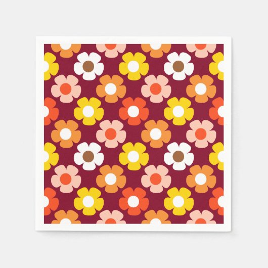 Retro Herbst Blume Muster Burgund Serviette (Vorderseite)