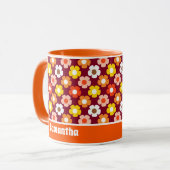 Retro Herbst Blume Muster Burgund Tasse (Vorderseite Links)