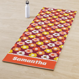 Retro Herbst Blume Muster Burgund Yogamatte
