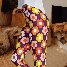 Retro Herbst Blume Muster Lila Leggings