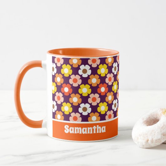 Retro Herbst Blume Muster Lila Tasse (Mit Donut)