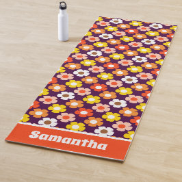 Retro Herbst Blume Muster Lila Yogamatte