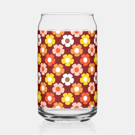 Retro Herbst Blume Muster Rot Dosenglas (Rechts)