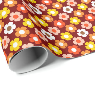 Retro Herbst Blume Muster Rot Geschenkpapier