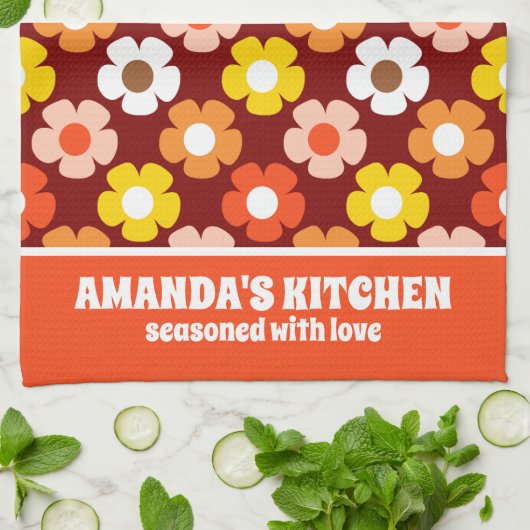 Retro Herbst Blume Muster Rot Geschirrtuch (Gefaltet)