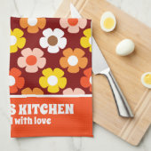 Retro Herbst Blume Muster Rot Geschirrtuch (Viertel Falte)