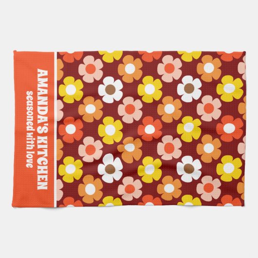 Retro Herbst Blume Muster Rot Geschirrtuch (Horizontal)