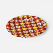 Retro Herbst Blume Muster Rot Pappteller (Schrägansicht)
