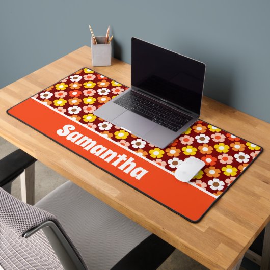 Retro Herbst Blume Muster Rot Schreibtischunterlage (Büro 2)