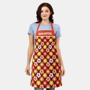 Retro Herbst Blume Muster Rot Schürze