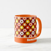 Retro Herbst Blume Muster Rot Tasse (VorderseiteRechts)