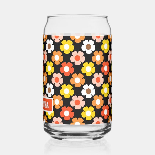 Retro Herbst Blume Muster Schwarz Dosenglas (Rückseite)