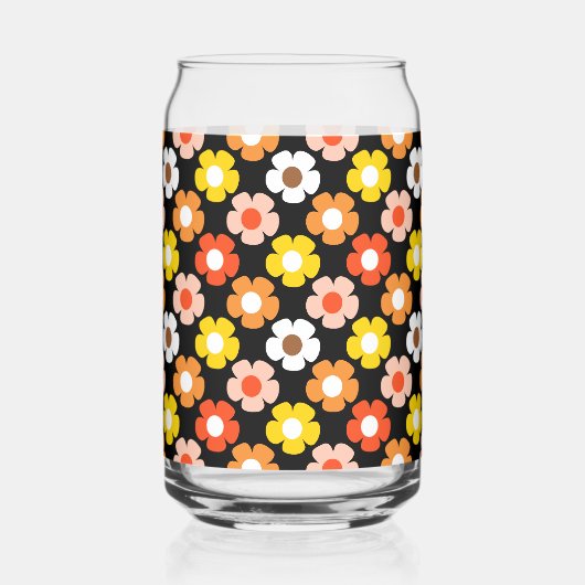 Retro Herbst Blume Muster Schwarz Dosenglas (Rechts)