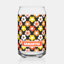 Retro Herbst Blume Muster Schwarz