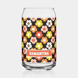Retro Herbst Blume Muster Schwarz Dosenglas