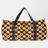 Retro Herbst Blume Muster Schwarz Duffle Bag (Rückseite)
