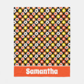 Retro Herbst Blume Muster Schwarz Fleecedecke (Vorderseite)