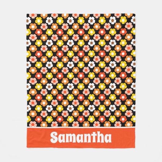 Retro Herbst Blume Muster Schwarz Fleecedecke (Vorderseite)