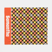 Retro Herbst Blume Muster Schwarz Fleecedecke (Vorderseite (Horizontal))