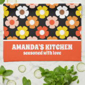 Retro Herbst Blume Muster Schwarz Geschirrtuch (Gefaltet)