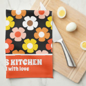 Retro Herbst Blume Muster Schwarz Geschirrtuch (Viertel Falte)