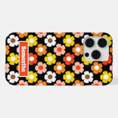 Retro Herbst Blume Muster Schwarz iPhone Hülle (Rückseite (Horizontal))