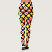 Retro Herbst Blume Muster Schwarz Leggings (Rückseite)