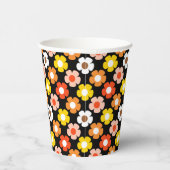 Retro Herbst Blume Muster Schwarz Pappbecher (Rechts)