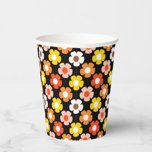 Retro Herbst Blume Muster Schwarz Pappbecher (Rechts)