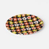 Retro Herbst Blume Muster Schwarz Pappteller (Schrägansicht)