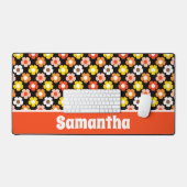 Retro Herbst Blume Muster Schwarz Schreibtischunterlage (Tastatur & Maus)