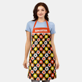 Retro Herbst Blume Muster Schwarz Schürze