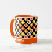 Retro Herbst Blume Muster Schwarz Tasse (Vorderseite Links)