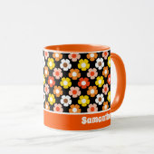 Retro Herbst Blume Muster Schwarz Tasse (VorderseiteRechts)