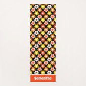 Retro Herbst Blume Muster Schwarz Yogamatte (Vorderseite)